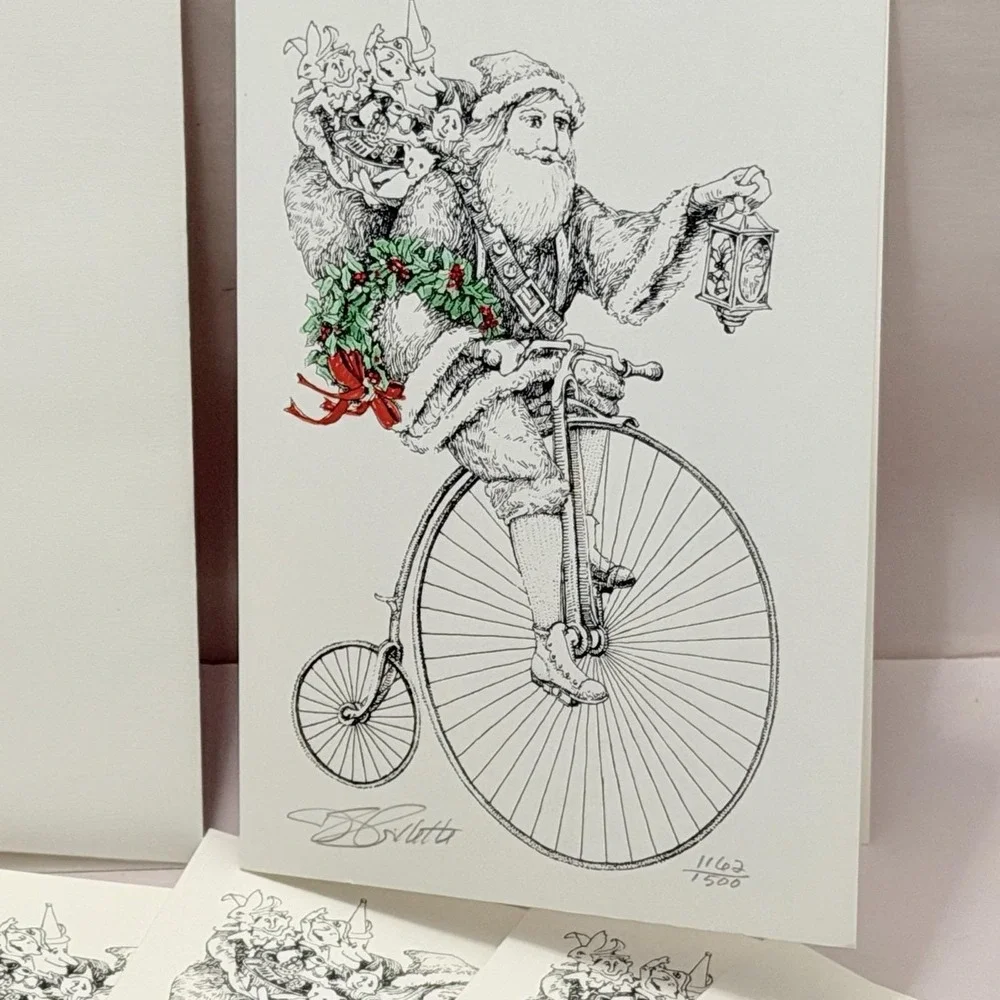 Artist Original Print Christmas Card Signed Lot 10 Hand Tinted VTG Regency